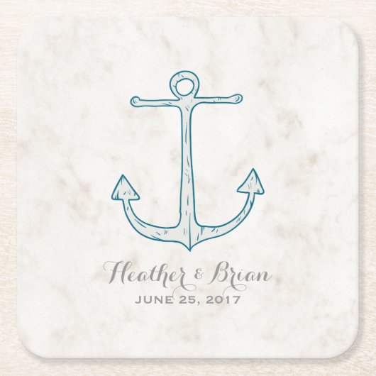 Royal Blue Rustic Anchor Wedding Kartonnen Onderzetters (Voorkant)