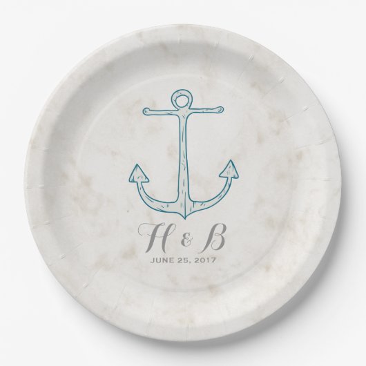 Royal Blue Rustic Anchor Wedding Papieren Bordje (Voorkant)