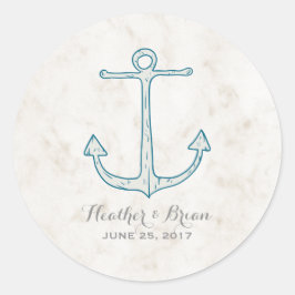 Royal Blue Rustic Anchor Wedding Ronde Sticker