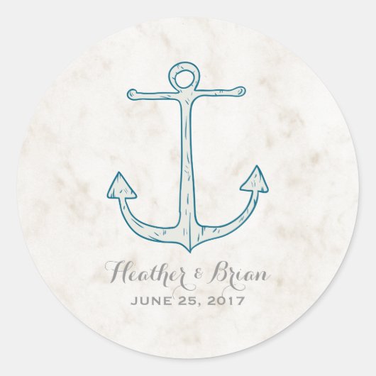 Royal Blue Rustic Anchor Wedding Ronde Sticker (Voorkant)