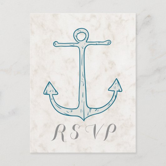 Royal Blue Rustic Anchor Wedding RSVP Briefkaart (Voorkant)