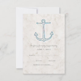 Royal Blue Rustic Anchor Wedding RSVP Kaart
