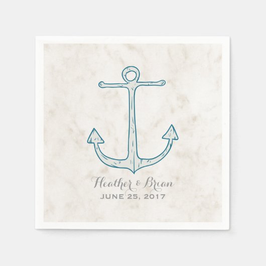 Royal Blue Rustic Anchor Wedding Servetten (Voorkant)