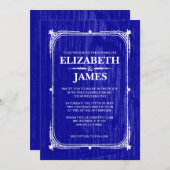 Royal Blue Rustic Barn Wood Wedding Invitations Kaart (Voorkant / Achterkant)