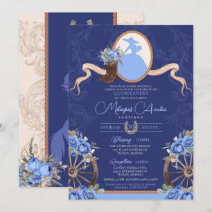 Royal Blue Rustic Baroque Charro Quinceanera Kaart