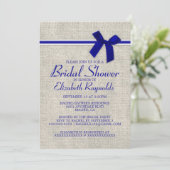 Royal Blue Rustic Burlap Bridal Shower Invitations Kaart (Staand voorkant)