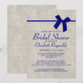 Royal Blue Rustic Burlap Bridal Shower Invitations Kaart (Voorkant / Achterkant)