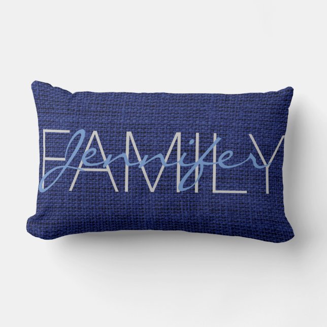 Royal blue Rustic Burlap Monogram Kussen (Voorkant)