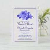 Royal Blue Rustic Floral Bridal Shower-uitnodiging Kaart (Staand voorkant)