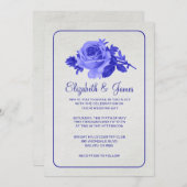 Royal Blue Rustic Floral/Flower Wedding Invitation Kaart (Voorkant / Achterkant)