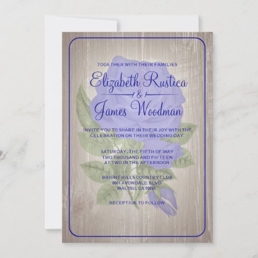 Royal Blue Rustic Floral Wedding Invitations Kaart (Voorkant)