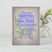 Royal Blue Rustic Floral Wedding Invitations Kaart (Staand voorkant)