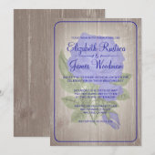 Royal Blue Rustic Floral Wedding Invitations Kaart (Voorkant / Achterkant)