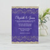 Royal Blue Rustic Lace Wedding Invitations Kaart (Staand voorkant)