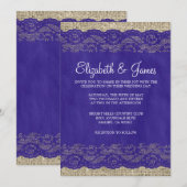 Royal Blue Rustic Lace Wedding Invitations Kaart (Voorkant / Achterkant)
