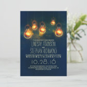 Royal Blue Rustic Lights Uitnodigingen voor bruilo (Staand voorkant)