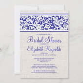 Royal Blue Rustic Linen Bridal Shower Invitations Kaart (Voorkant)