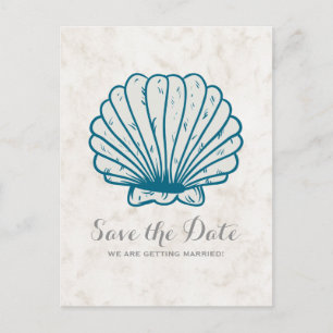 Royal Blue Rustic Seashell Save the Date Briefkaar Aankondigingskaart