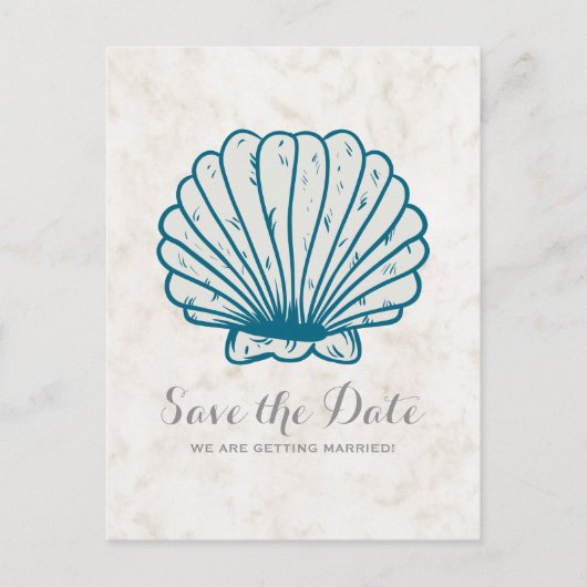 Royal Blue Rustic Seashell Save the Date Briefkaar Aankondigingskaart (Voorkant)