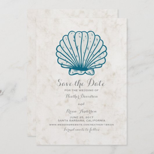 Royal Blue Rustic Seashell Save the Date Invite (Voorkant / Achterkant)