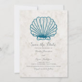 Royal Blue Rustic Seashell Save the Date Invite (Voorkant)