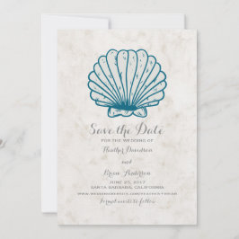 Royal Blue Rustic Seashell Save the Date Invite