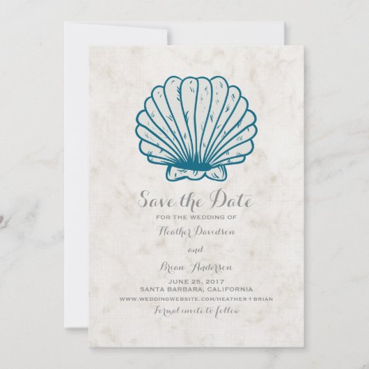 Royal Blue Rustic Seashell Save the Date Invite (Voorkant)