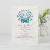 Royal Blue Rustic Seashell Save the Date Invite (Staand voorkant)