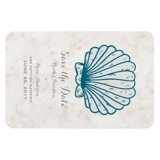 Royal Blue Rustic Seashell Save the Date Magneet (Horizontaal)