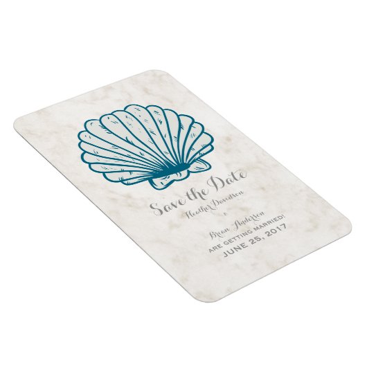 Royal Blue Rustic Seashell Save the Date Magneet (Rechterzijde)