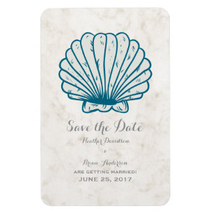 Royal Blue Rustic Seashell Save the Date Magneet