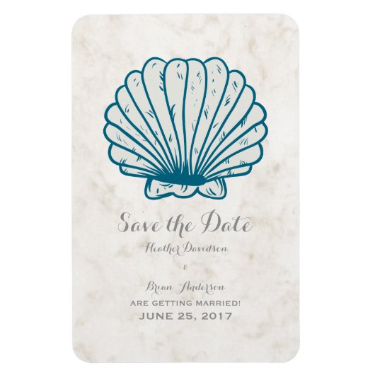 Royal Blue Rustic Seashell Save the Date Magneet (Verticaal)
