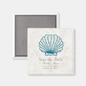 Royal Blue Rustic Seashell Save the Date Magneet (Voorkant / Achterkant)