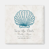 Royal Blue Rustic Seashell Save the Date Magneet (Voorkant)