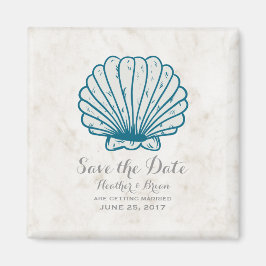 Royal Blue Rustic Seashell Save the Date Magneet