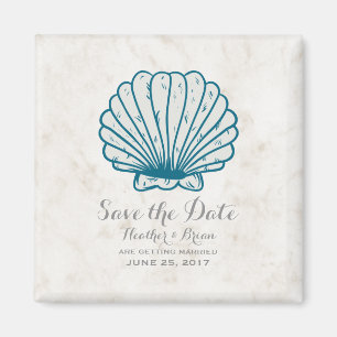 Royal Blue Rustic Seashell Save the Date Magneet