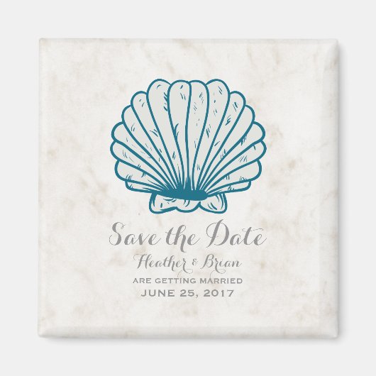 Royal Blue Rustic Seashell Save the Date Magneet (Voorkant)