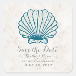 Royal Blue Rustic Seashell Save the Date Vierkante Sticker