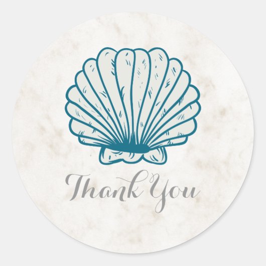 Royal Blue Rustic Seashell Weddenschap Bedankt Ronde Sticker (Voorkant)
