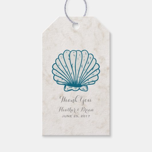 Royal Blue Rustic Seashell Wedding Cadeaulabel (Voorkant)