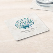 Royal Blue Rustic Seashell Wedding Kartonnen Onderzetters (Schuin)