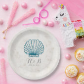 Royal Blue Rustic Seashell Wedding Papieren Bordje (Feest)