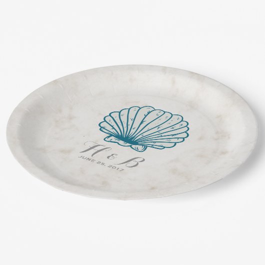 Royal Blue Rustic Seashell Wedding Papieren Bordje (Gekanteld)