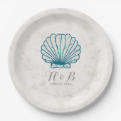 Royal Blue Rustic Seashell Wedding Papieren Bordje (Voorkant)