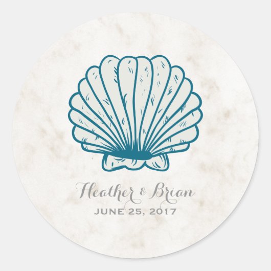 Royal Blue Rustic Seashell Wedding Ronde Sticker (Voorkant)