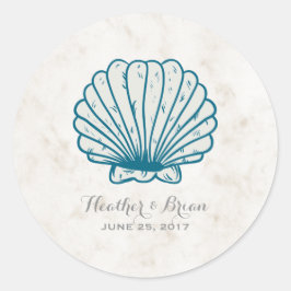 Royal Blue Rustic Seashell Wedding Ronde Sticker