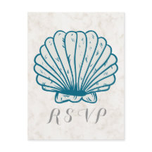 Royal Blue Rustic Seashell Wedding RSVP Briefkaart