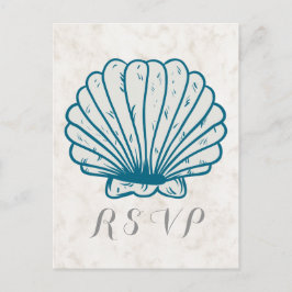 Royal Blue Rustic Seashell Wedding RSVP Briefkaart