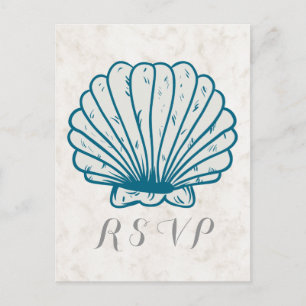Royal Blue Rustic Seashell Wedding RSVP Briefkaart