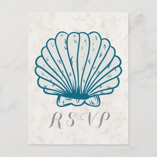 Royal Blue Rustic Seashell Wedding RSVP Briefkaart (Voorkant)